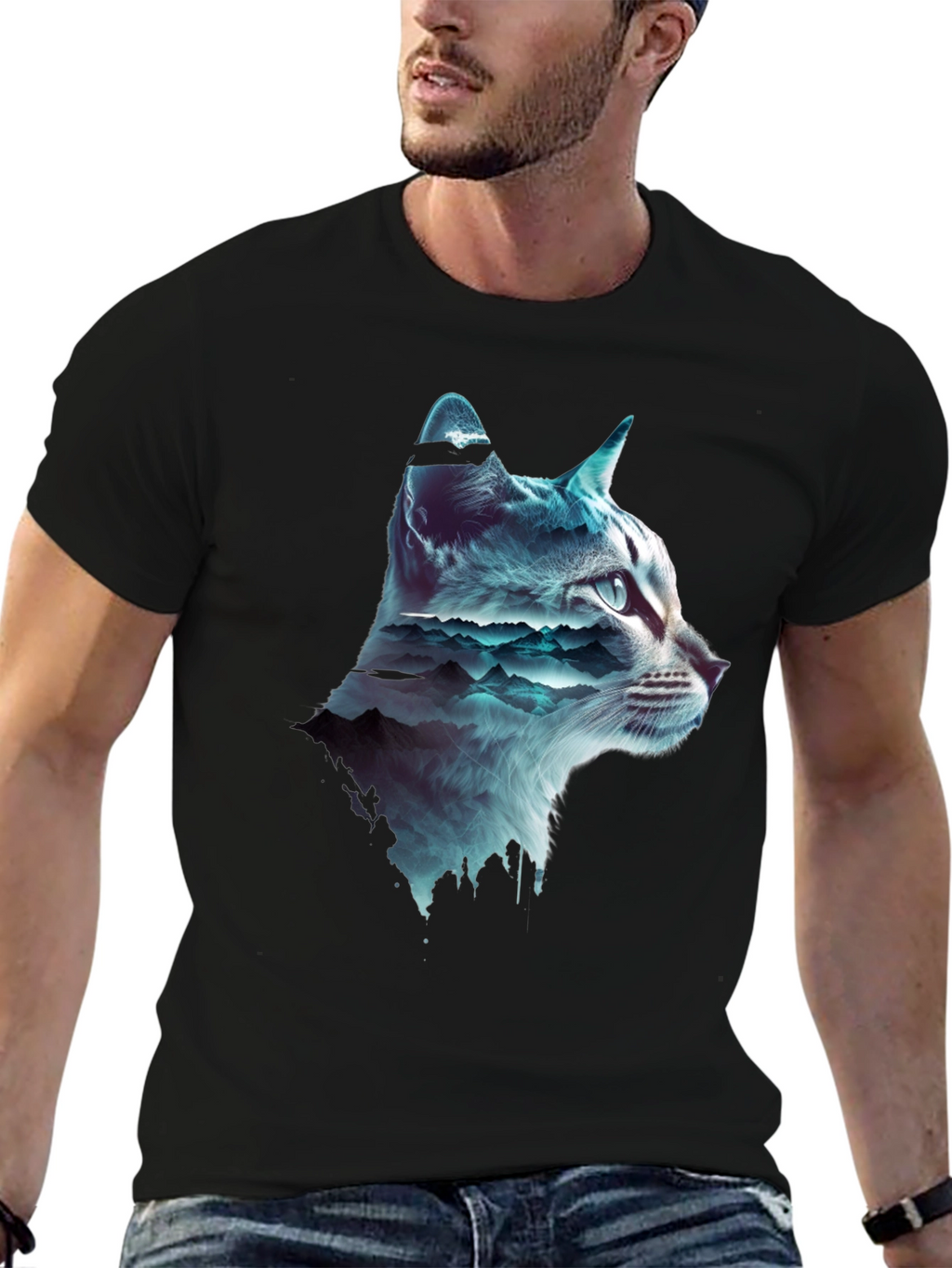 Cat Silhouette Mountainscape T-Shirt
