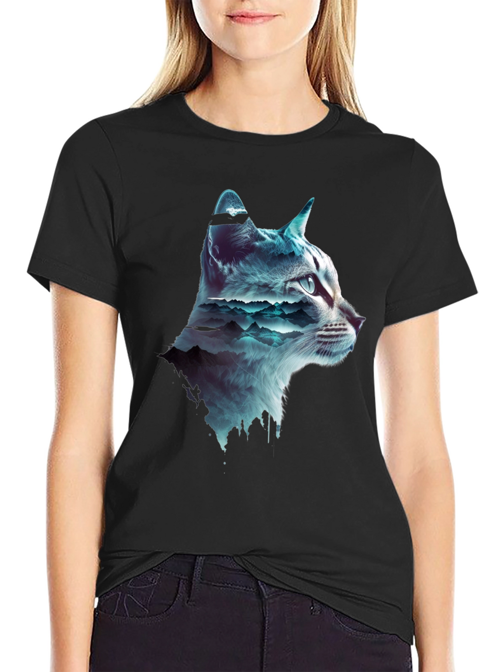 Cat Silhouette Mountainscape T-Shirt