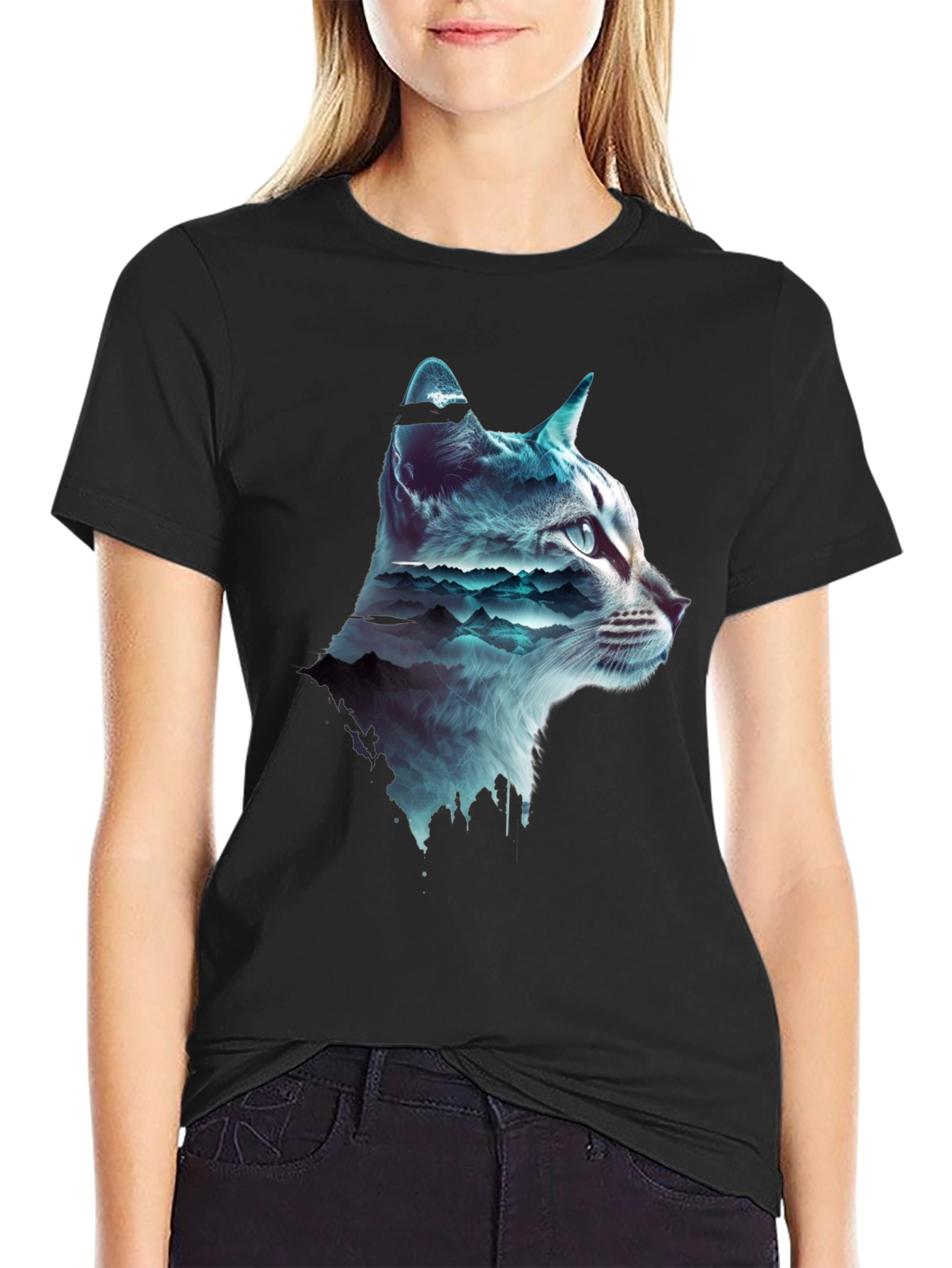 Cat Silhouette Mountainscape T-Shirt