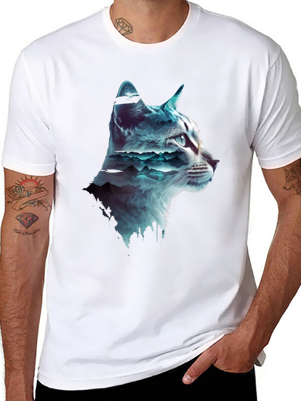 Cat Silhouette Mountainscape T-Shirt