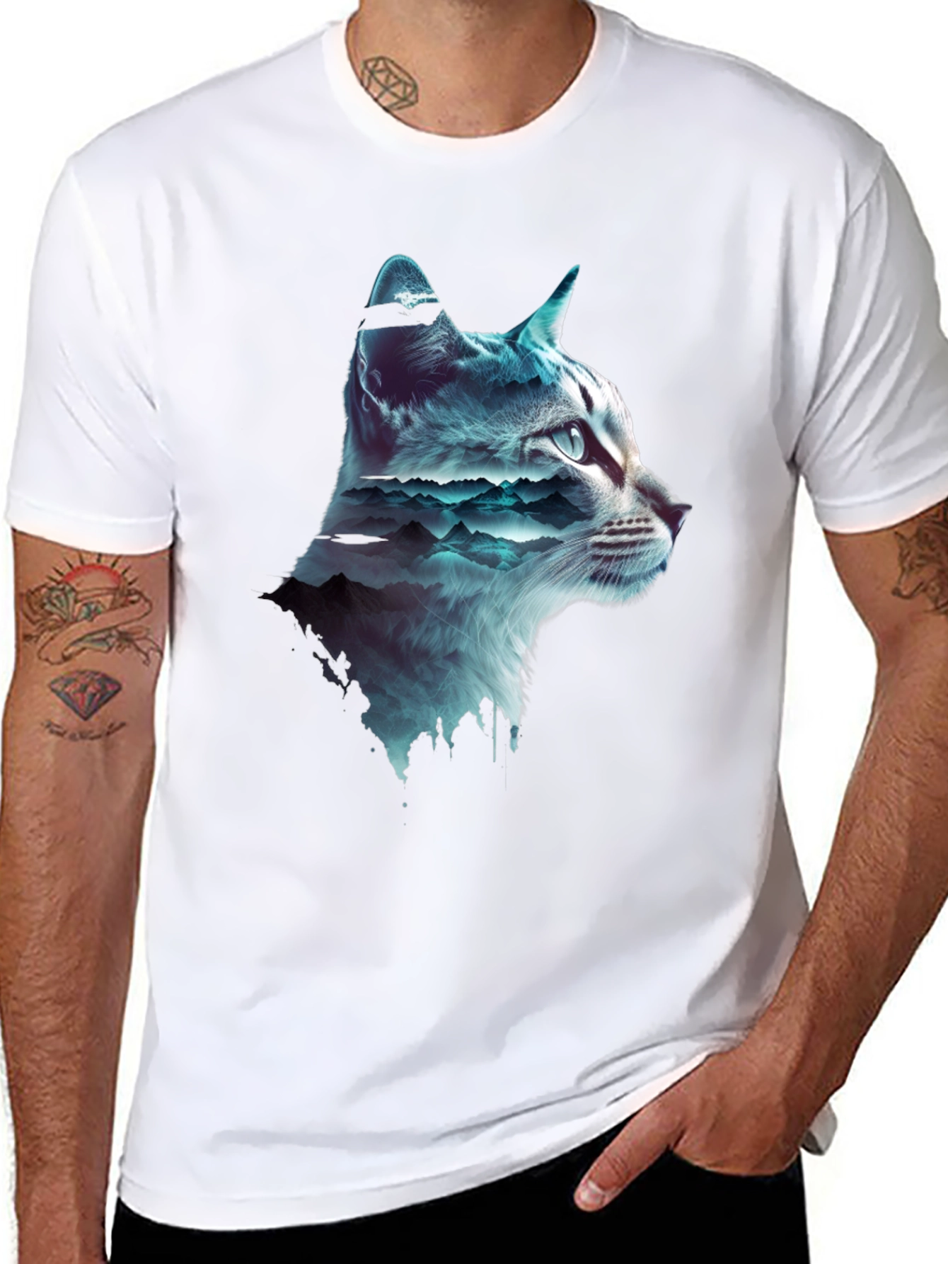 Cat Silhouette Mountainscape T-Shirt
