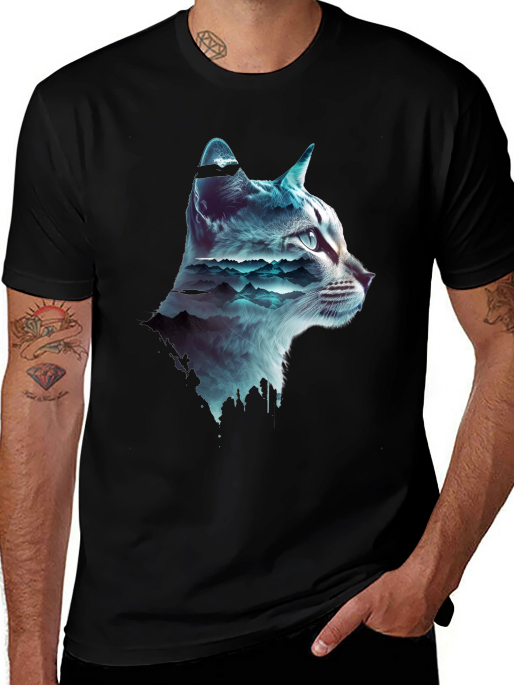 Cat Silhouette Mountainscape T-Shirt