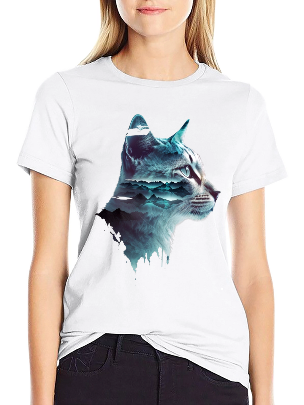 Cat Silhouette Mountainscape T-Shirt