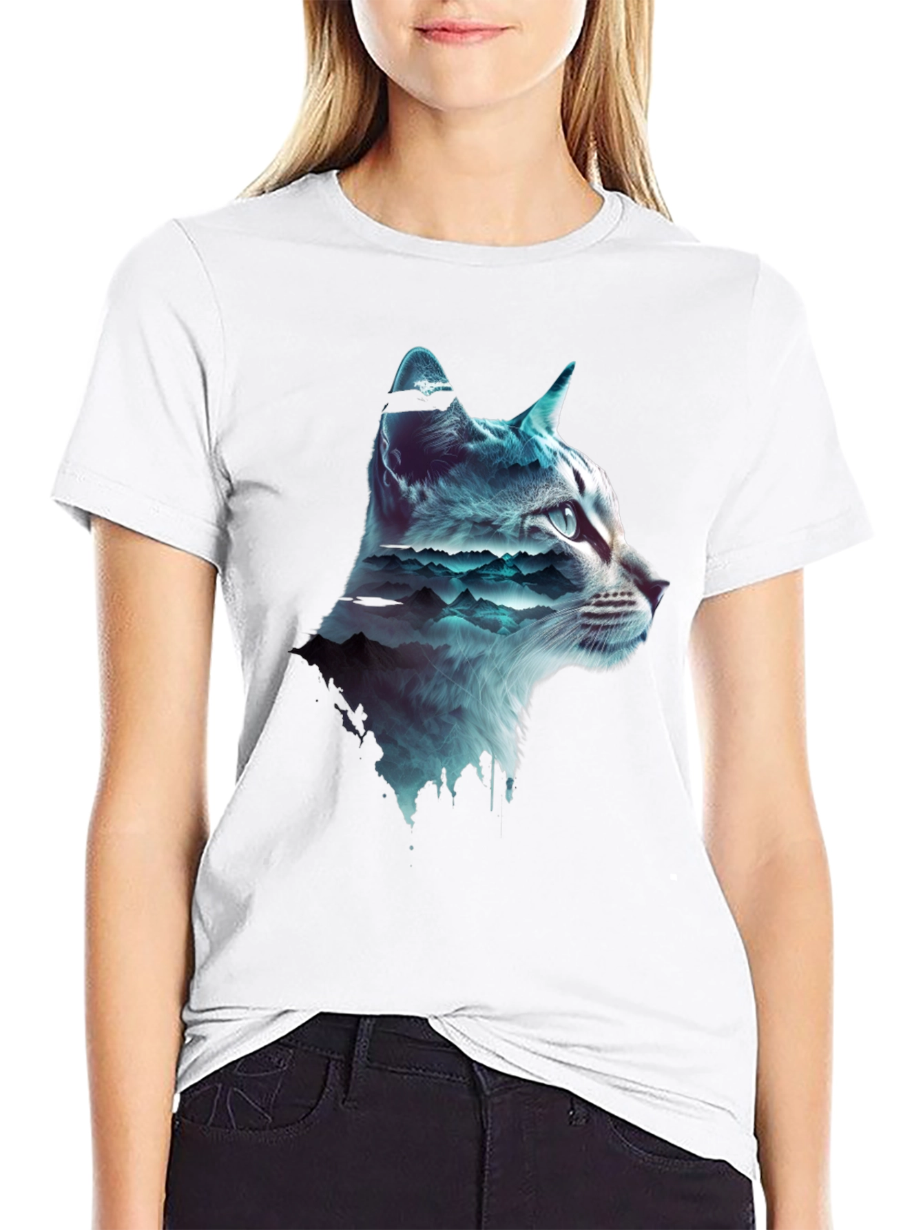 Cat Silhouette Mountainscape T-Shirt