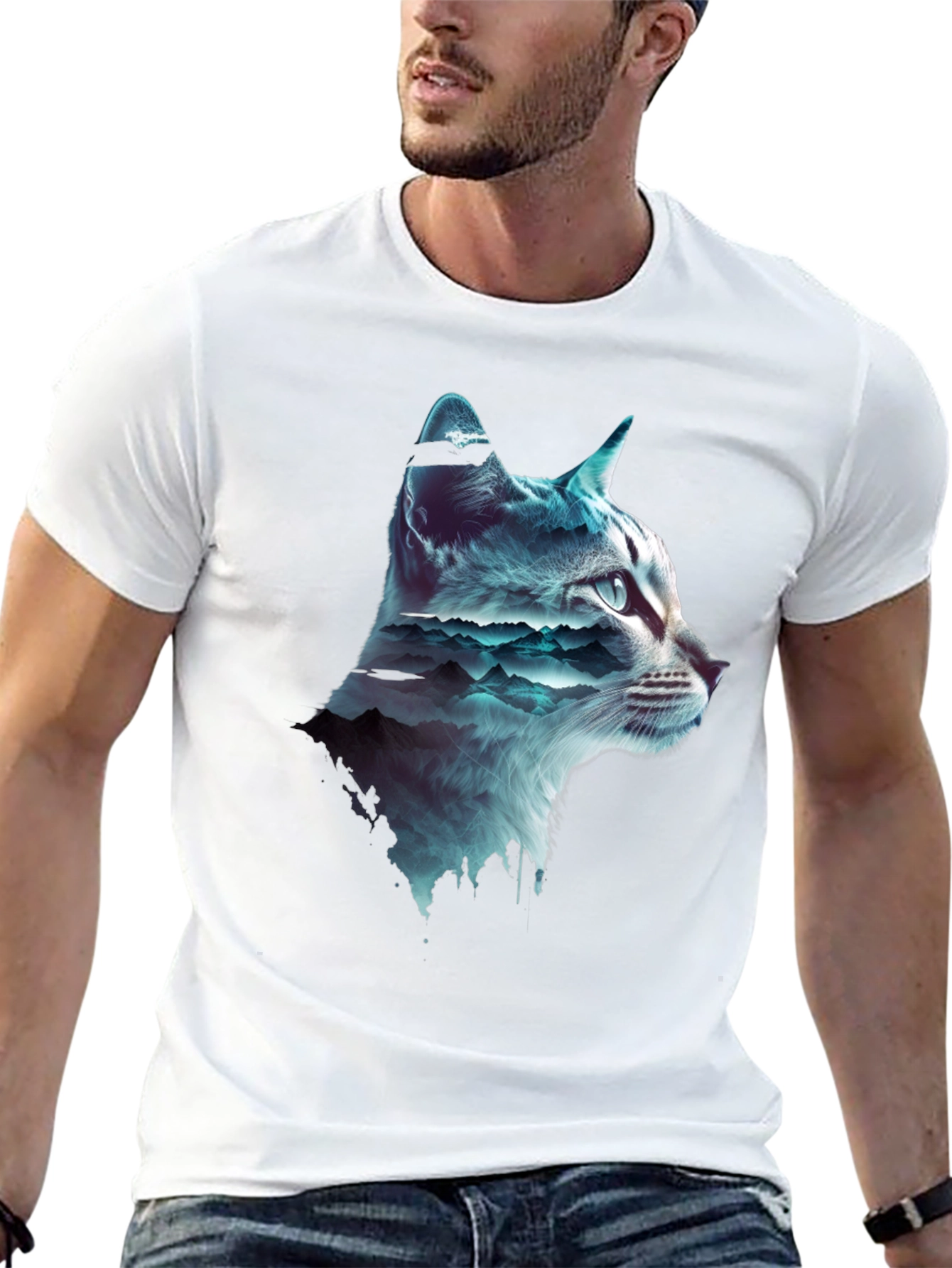 Cat Silhouette Mountainscape T-Shirt