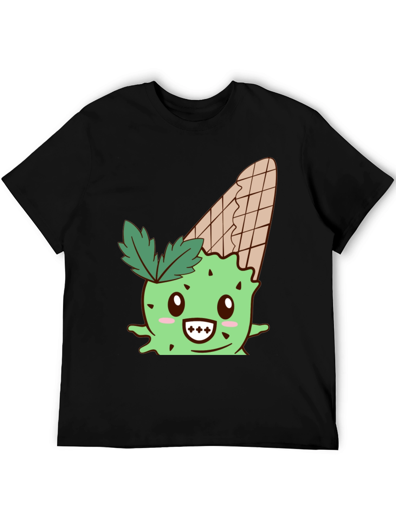 Cute Ice Cream Cactus Graphic Tee - Black