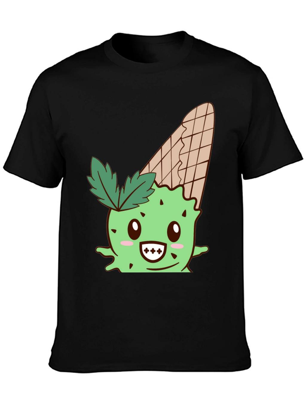 Cute Ice Cream Cactus Graphic Tee - Black
