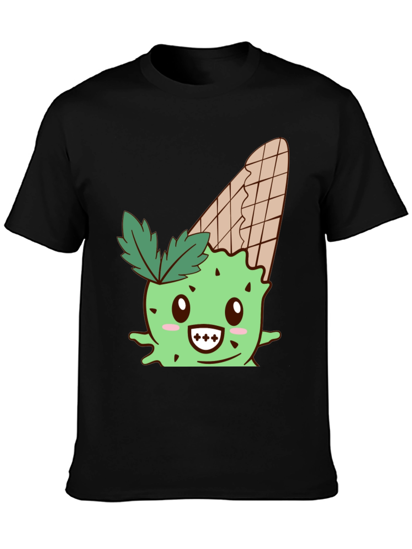 Cute Ice Cream Cactus Graphic Tee - Black