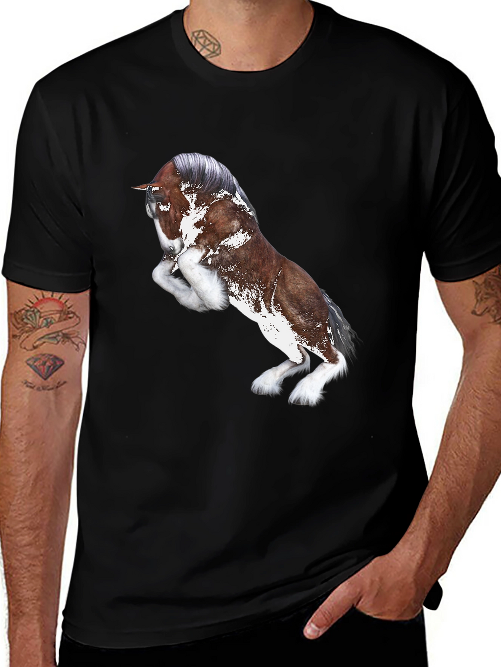 Horse Graphic Black T-Shirt for Men