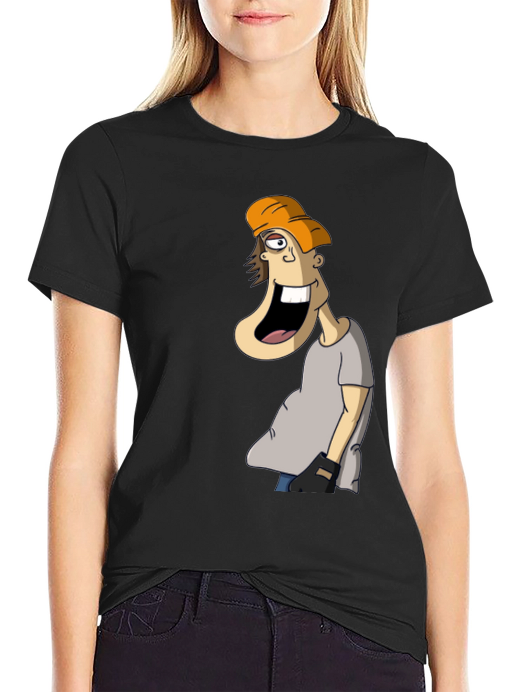 Cartoon Character Graphic Tee - Black Cotton Blend