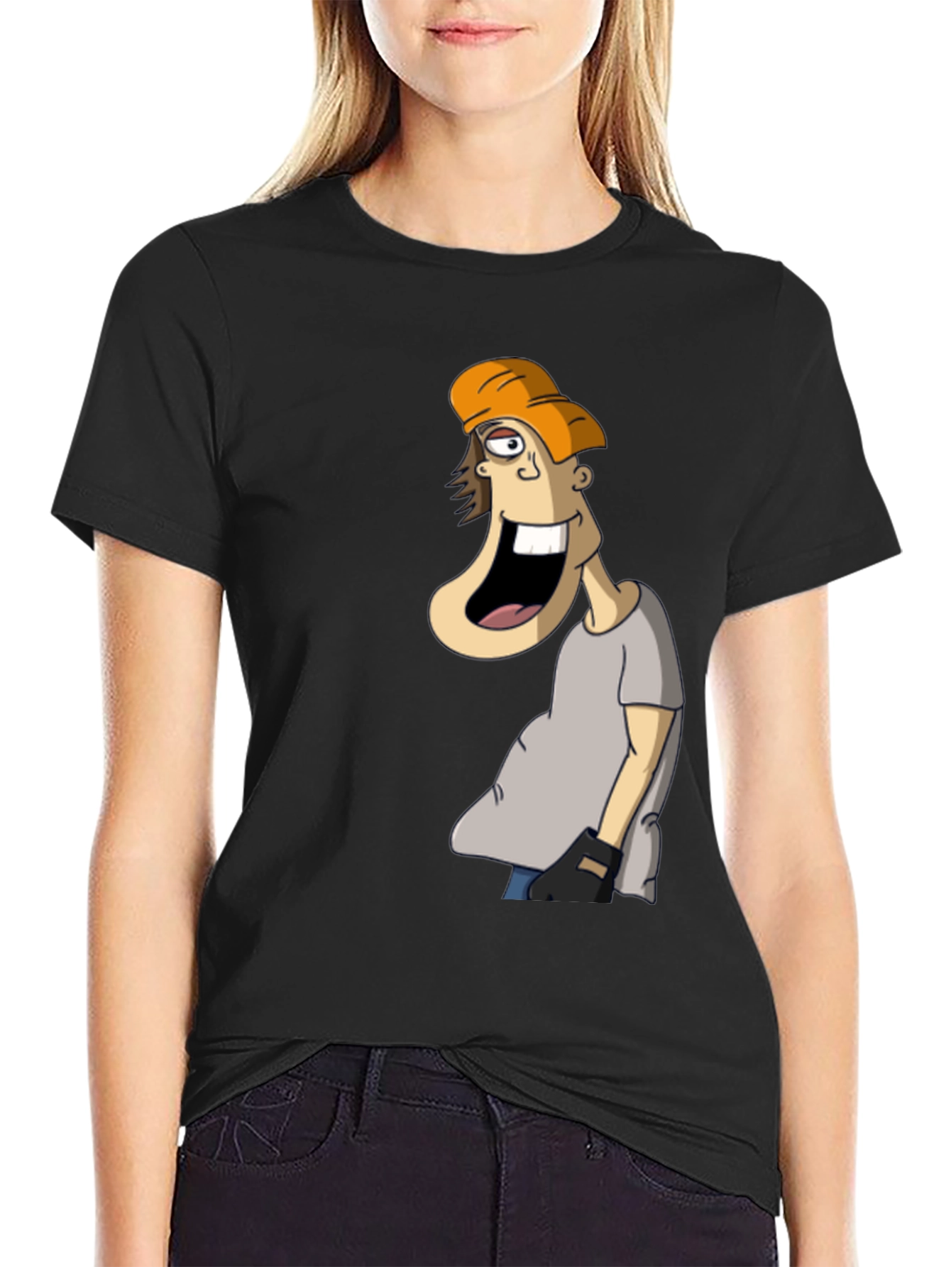 Cartoon Character Graphic Tee - Black Cotton Blend