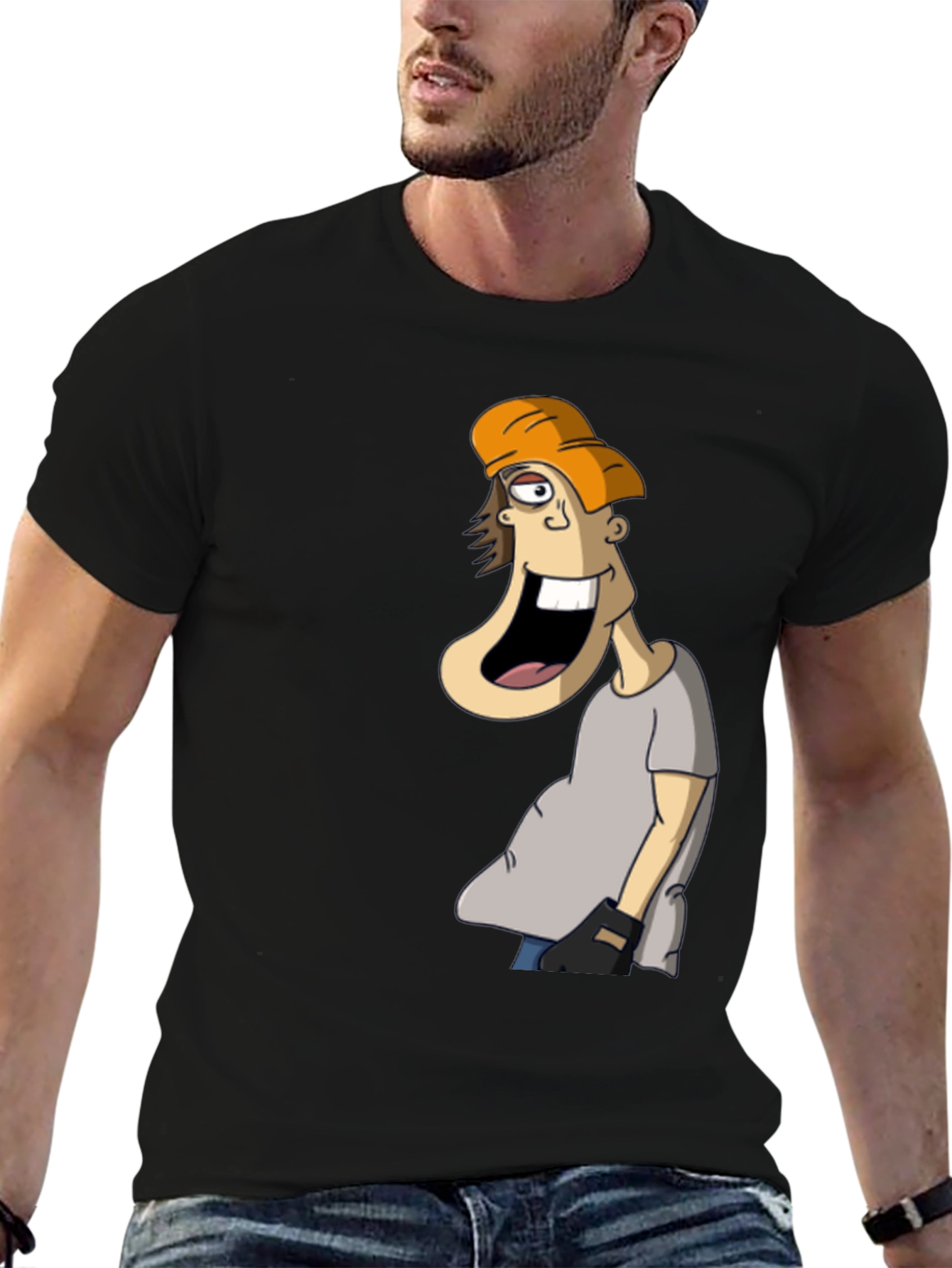Cartoon Character Graphic Tee - Black Cotton Blend