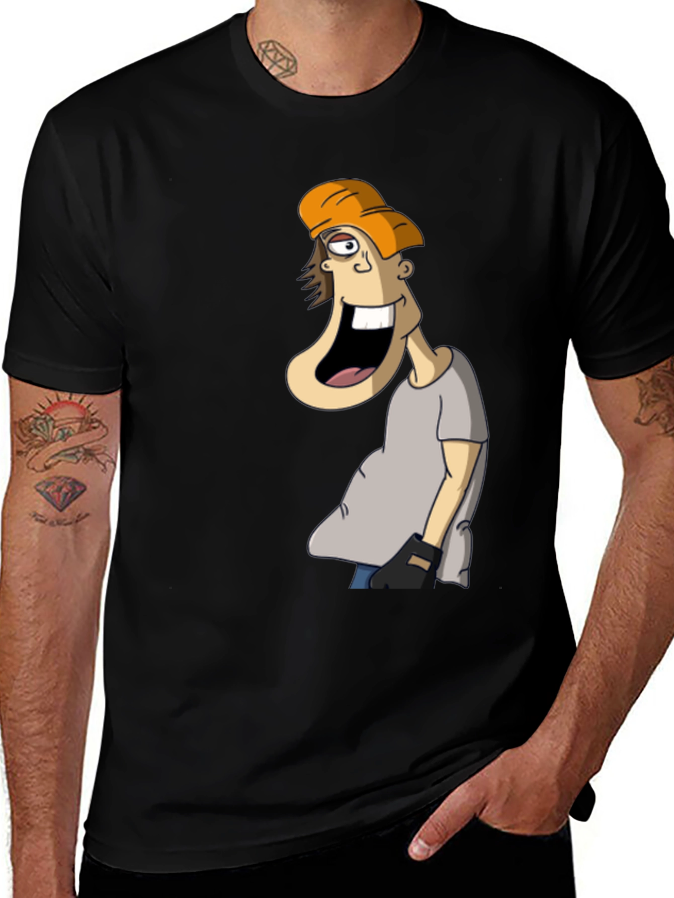 Cartoon Character Graphic Tee - Black Cotton Blend