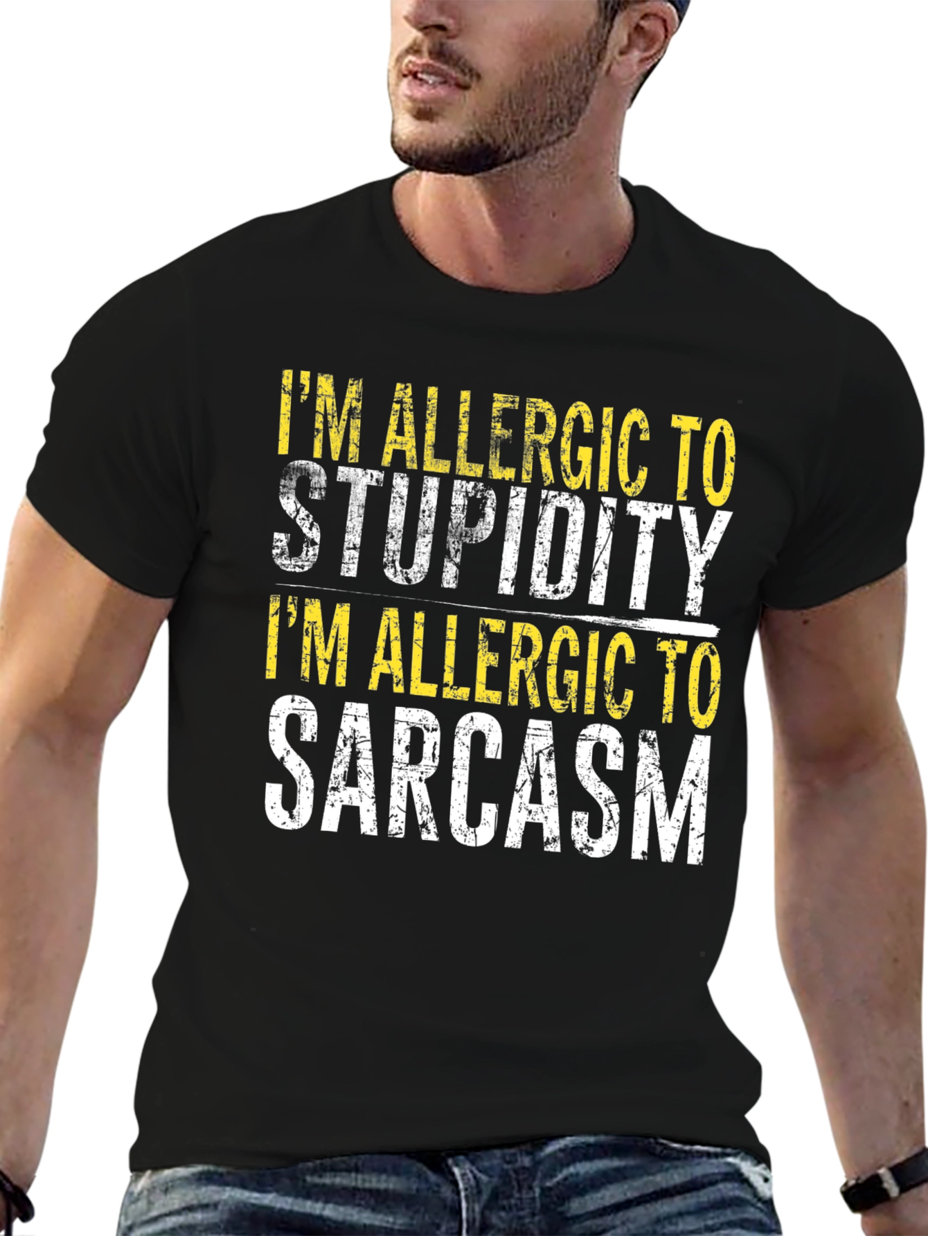 Funny Allergic to Stupidity & Sarcasm Black T-Shirt