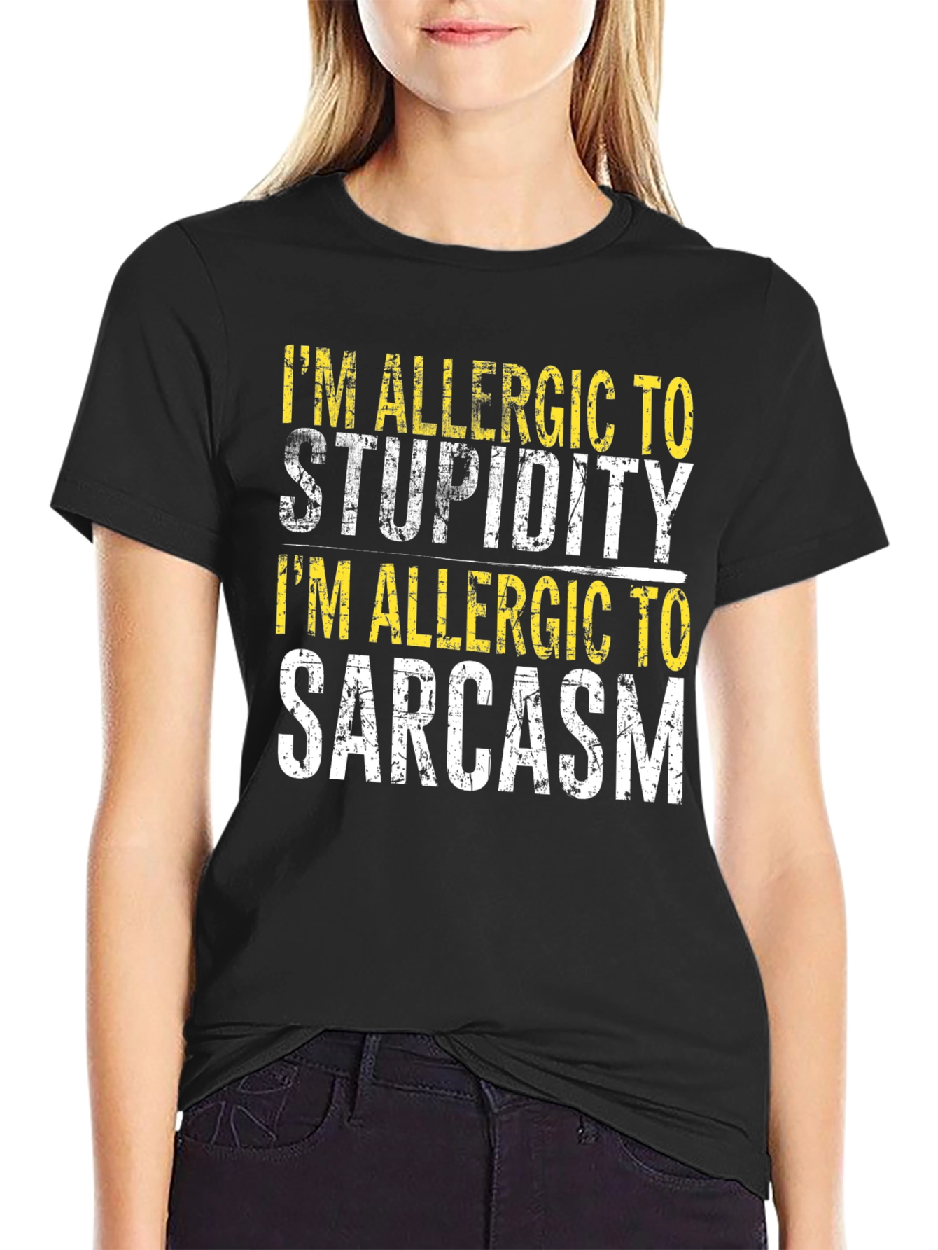 Funny Allergic to Stupidity & Sarcasm Black T-Shirt