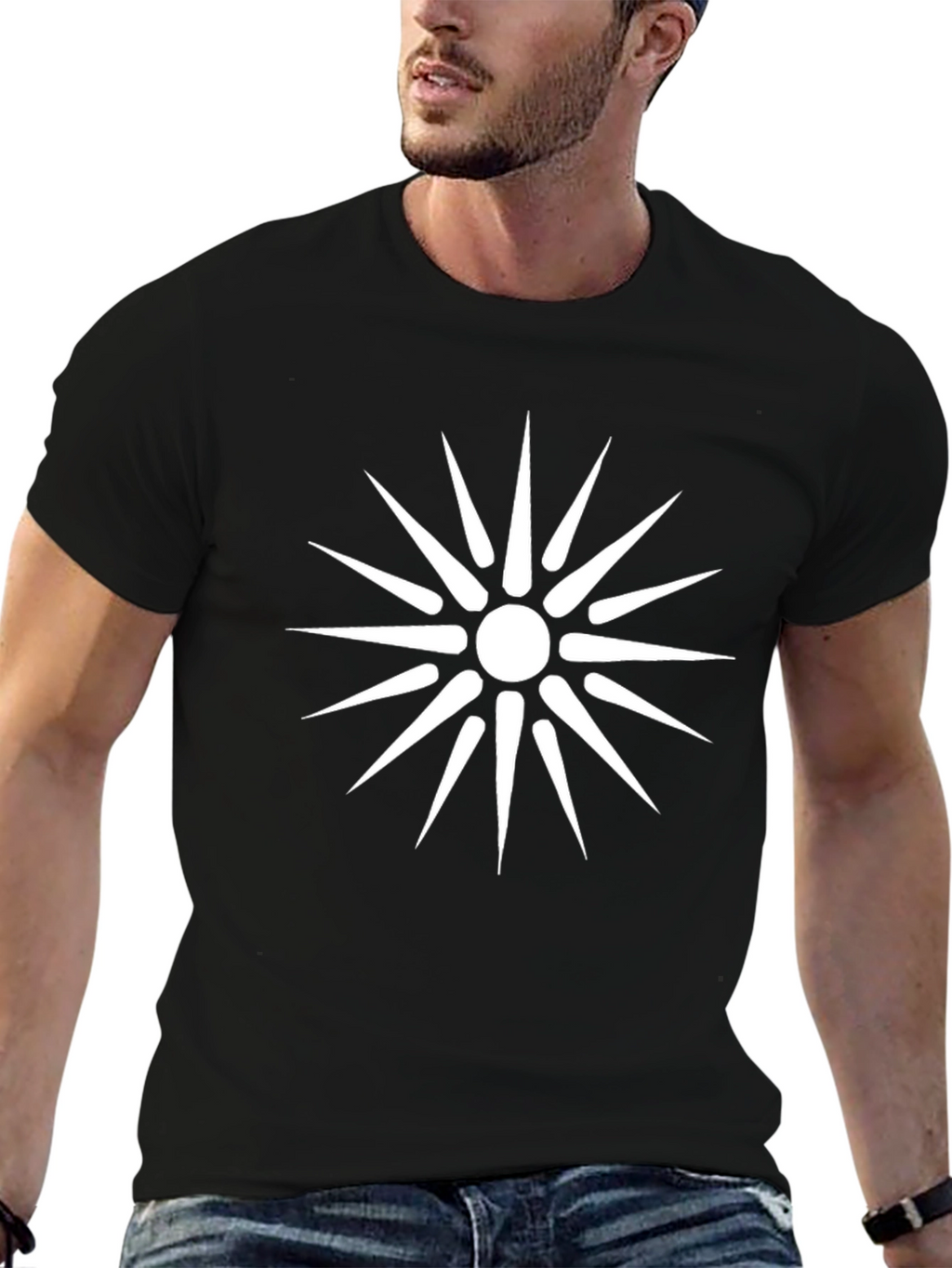 Black T-Shirt with Vergina Sun Design