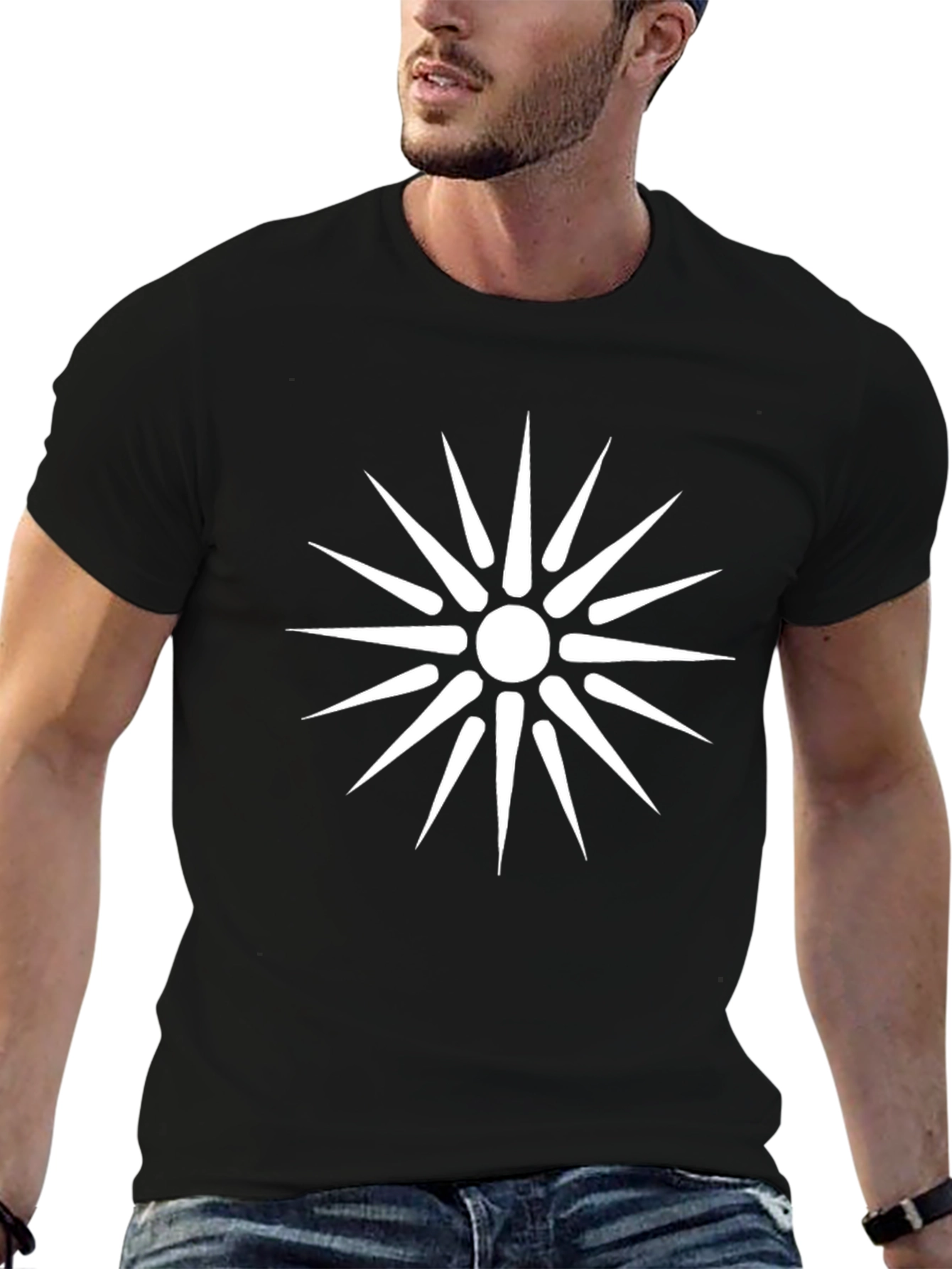 Black T-Shirt with Vergina Sun Design