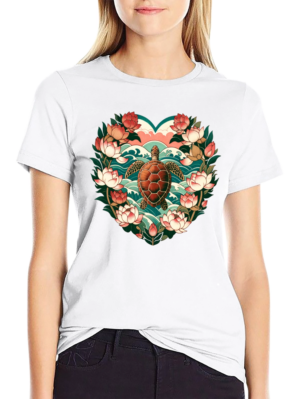Turtle Floral Heart Graphic Tee