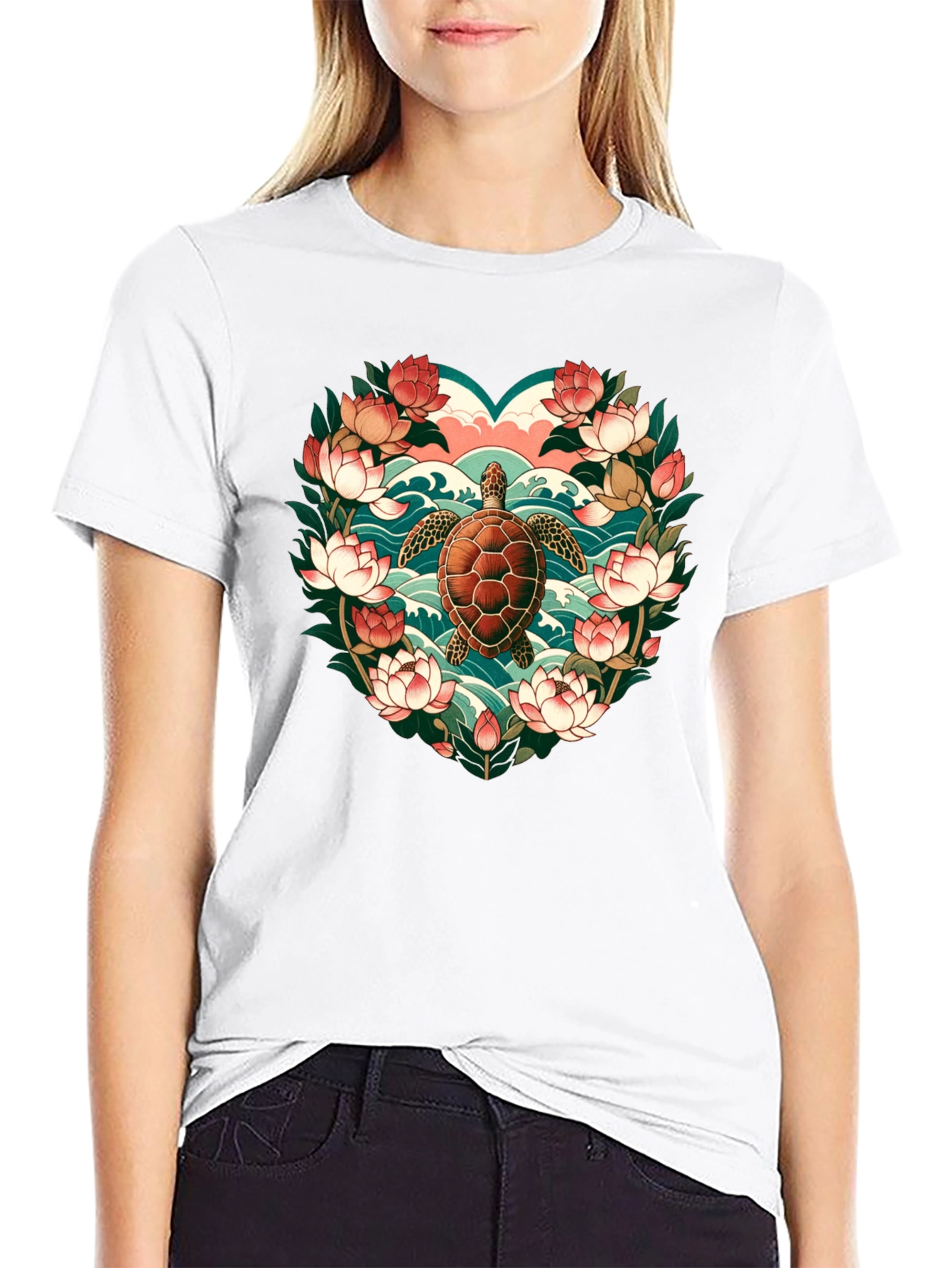 Turtle Floral Heart Graphic Tee