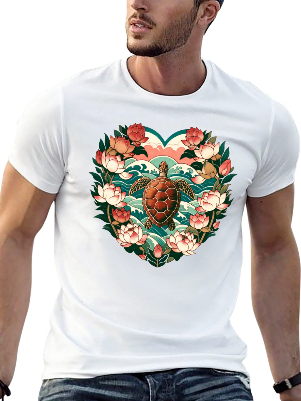 Turtle Floral Heart Graphic Tee