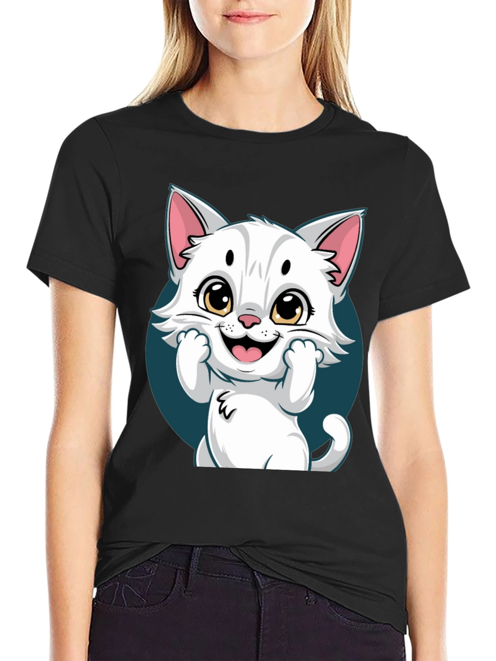 Cute Cartoon Cat Graphic T-Shirt - Unisex Tee