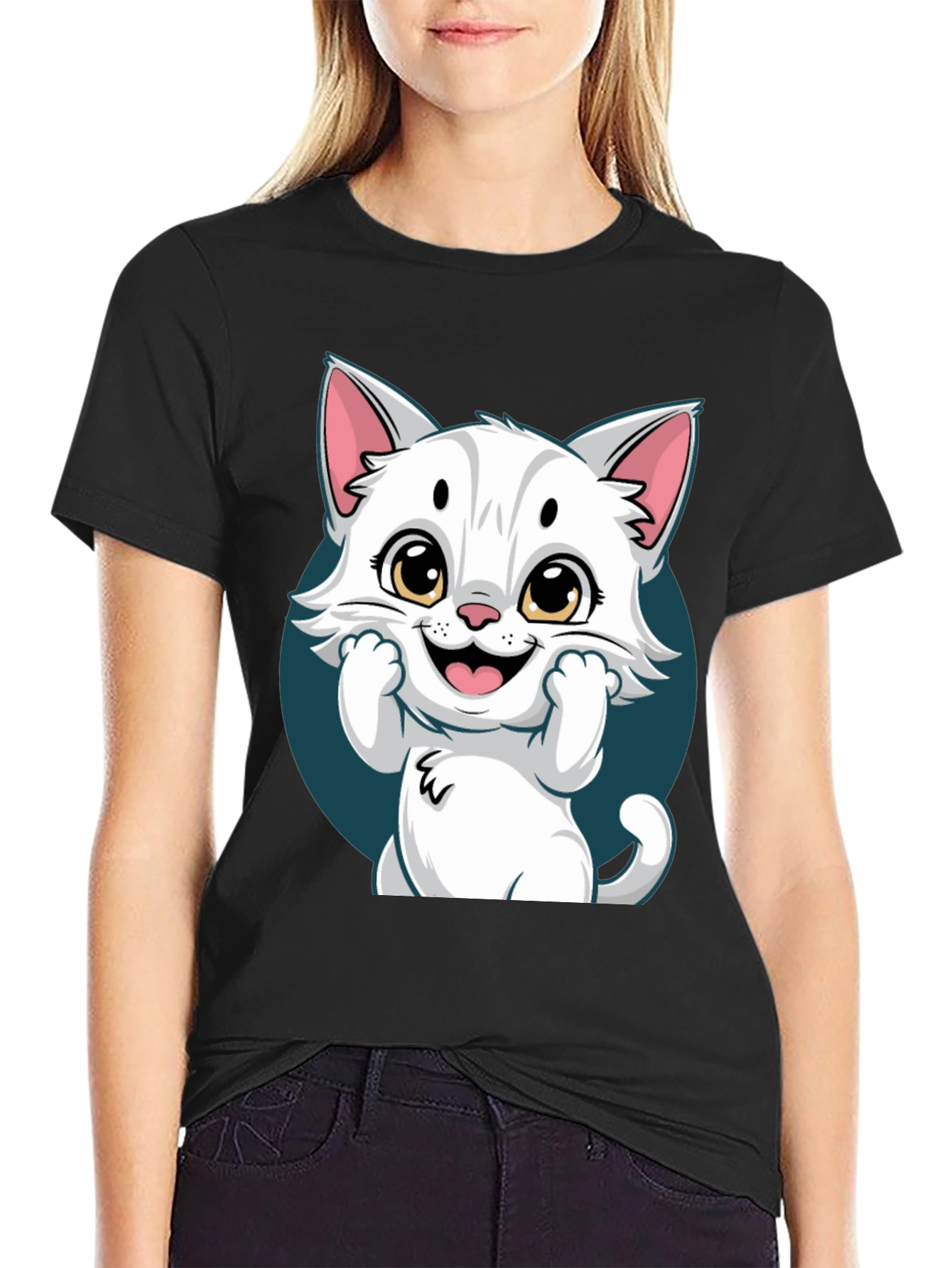Cute Cartoon Cat Graphic T-Shirt - Unisex Tee
