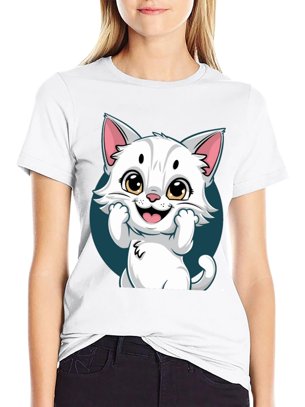 Cute Cartoon Cat Graphic T-Shirt - Unisex Tee
