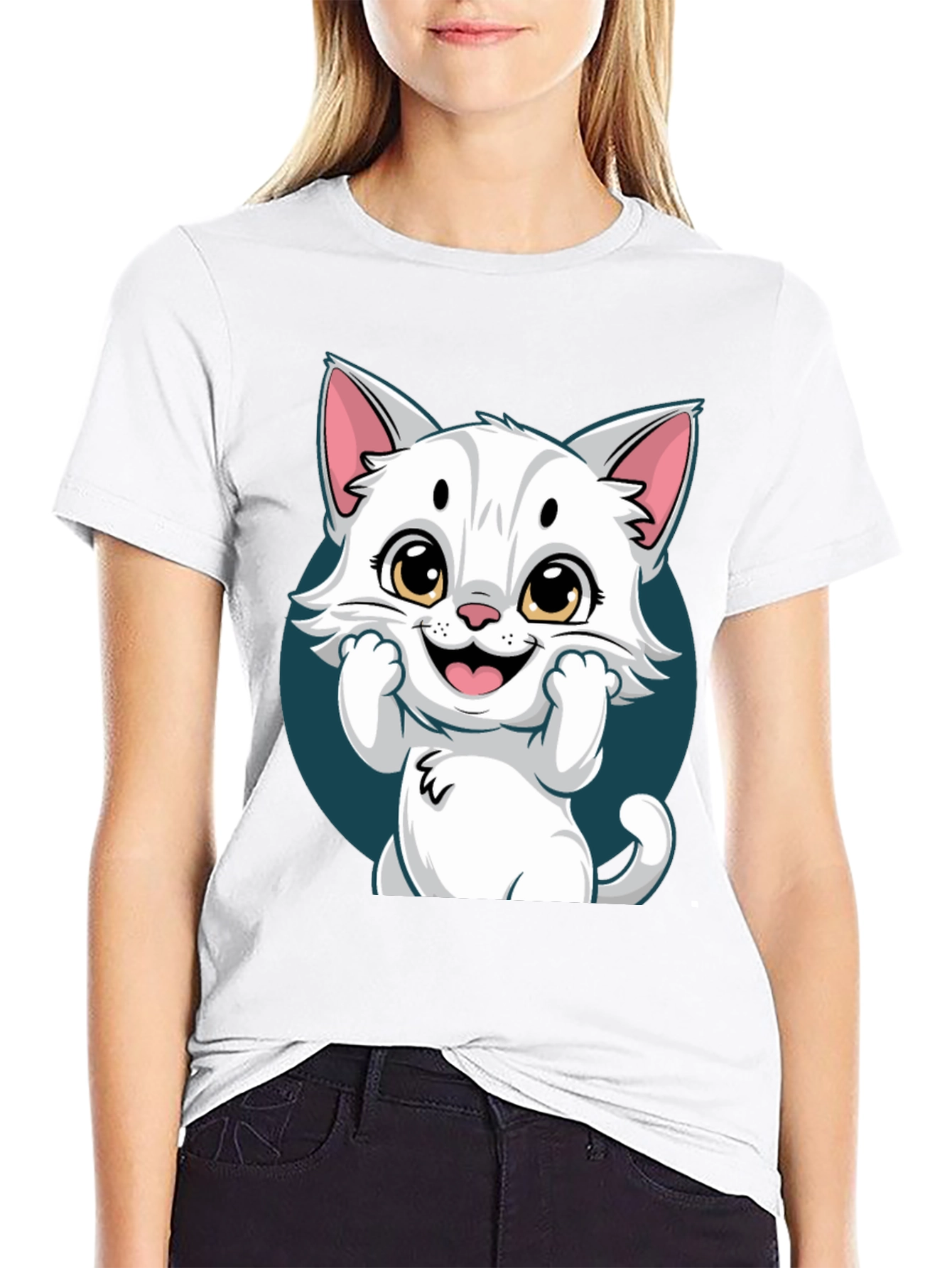 Cute Cartoon Cat Graphic T-Shirt - Unisex Tee