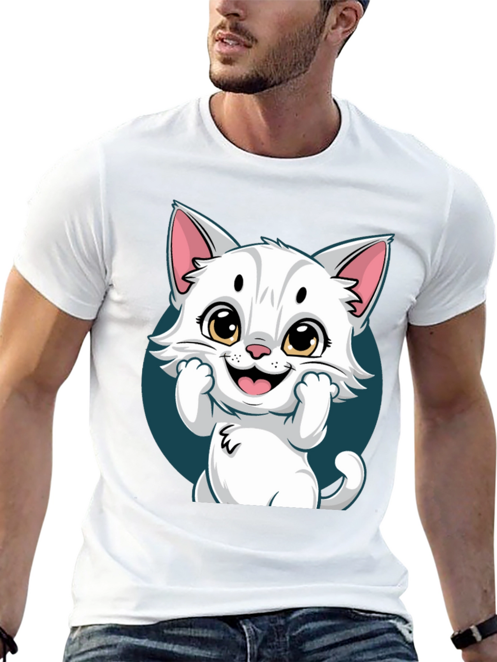 Cute Cartoon Cat Graphic T-Shirt - Unisex Tee