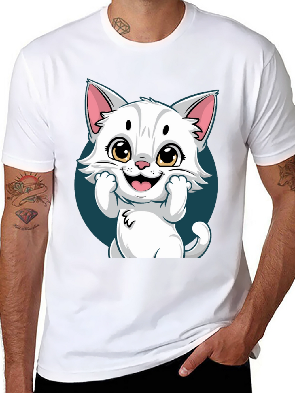 Cute Cartoon Cat Graphic T-Shirt - Unisex Tee