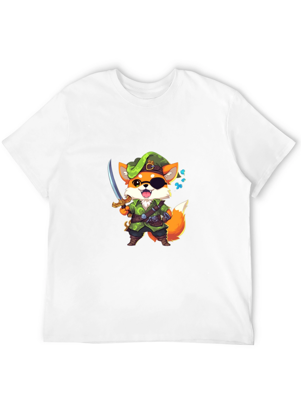 Cartoon Fox Pirate Graphic Black T-Shirt