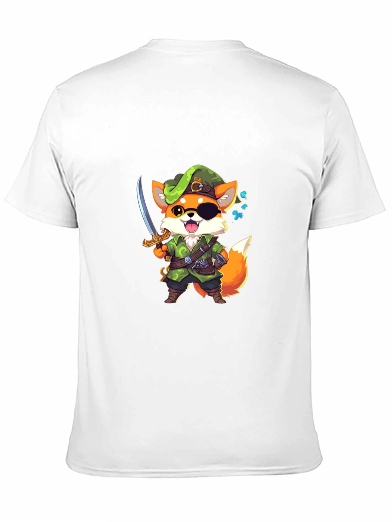 Cartoon Fox Pirate Graphic Black T-Shirt