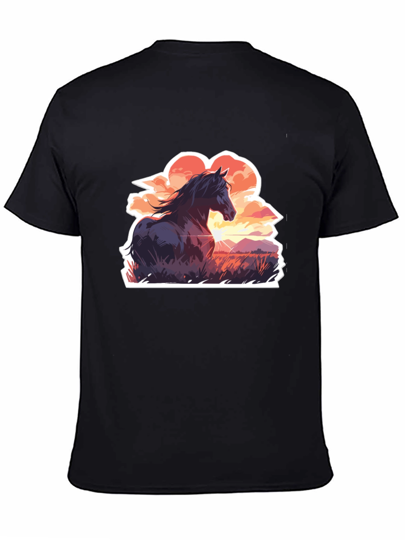 Horse Sunset Graphic Tee - Stylish Black Cotton T-Shirt