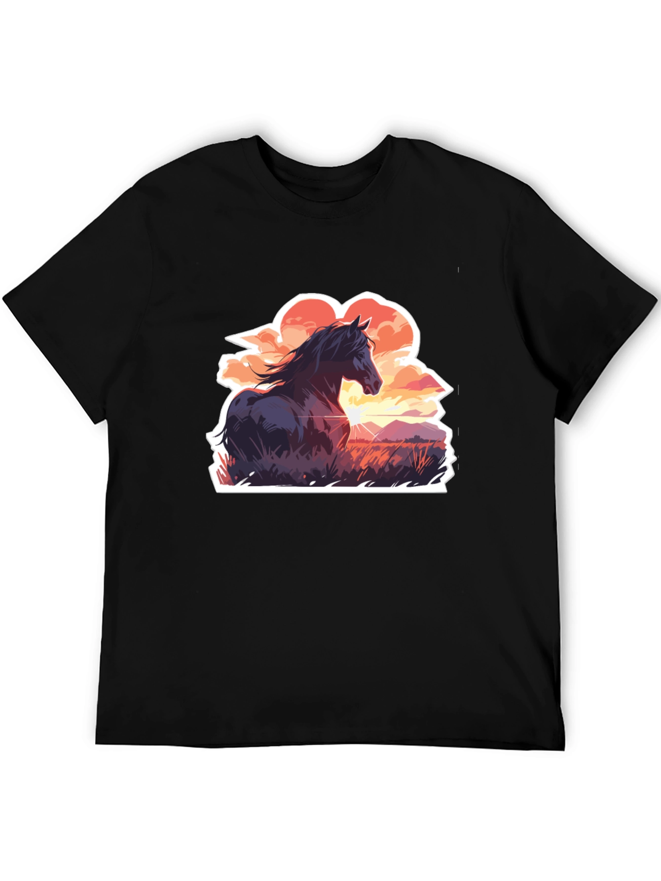 Horse Sunset Graphic Tee - Stylish Black Cotton T-Shirt