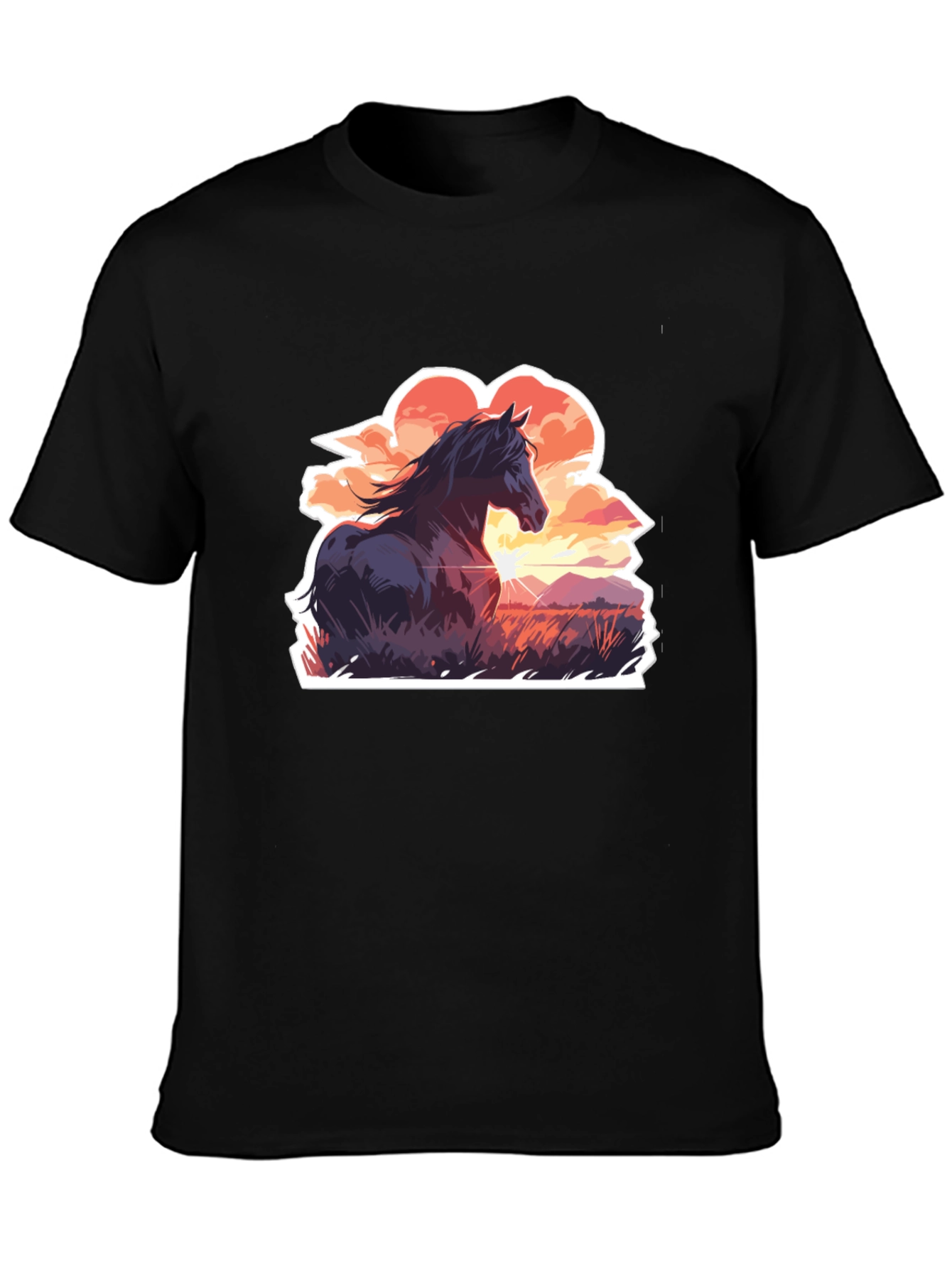 Horse Sunset Graphic Tee - Stylish Black Cotton T-Shirt
