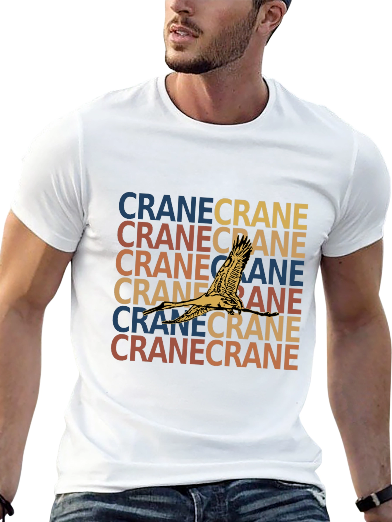 Crane Bird Graphic Print Black T-Shirt