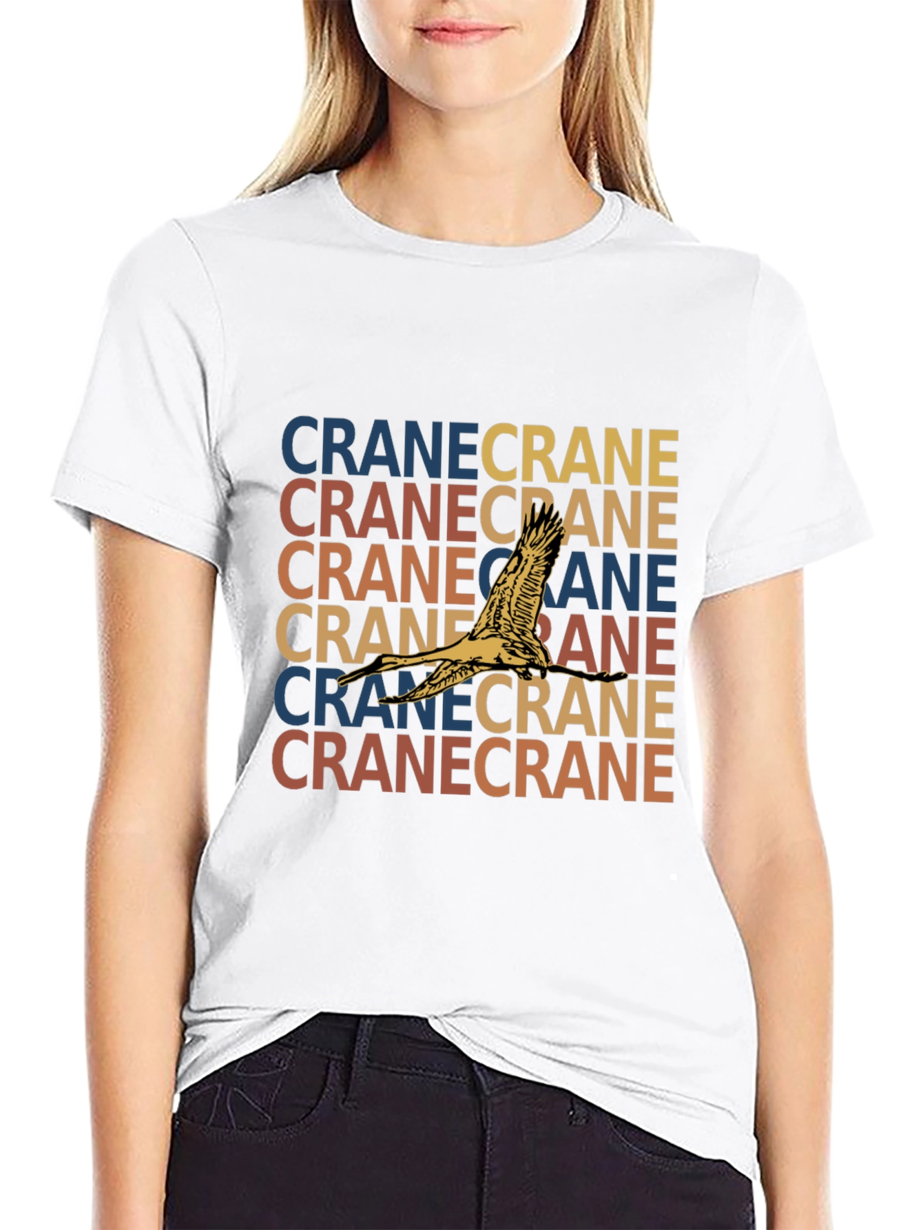 Crane Bird Graphic Print Black T-Shirt