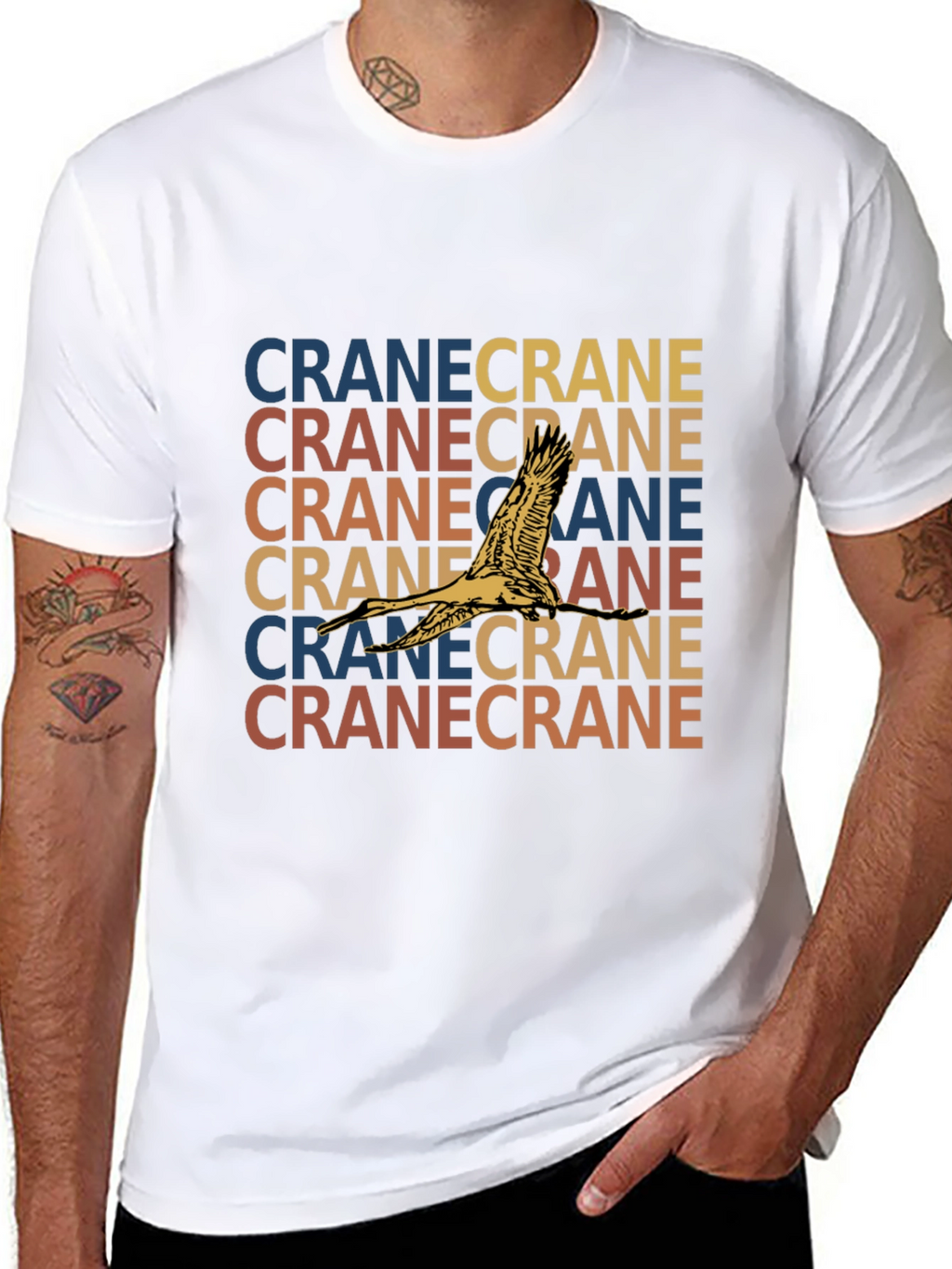 Crane Bird Graphic Print Black T-Shirt