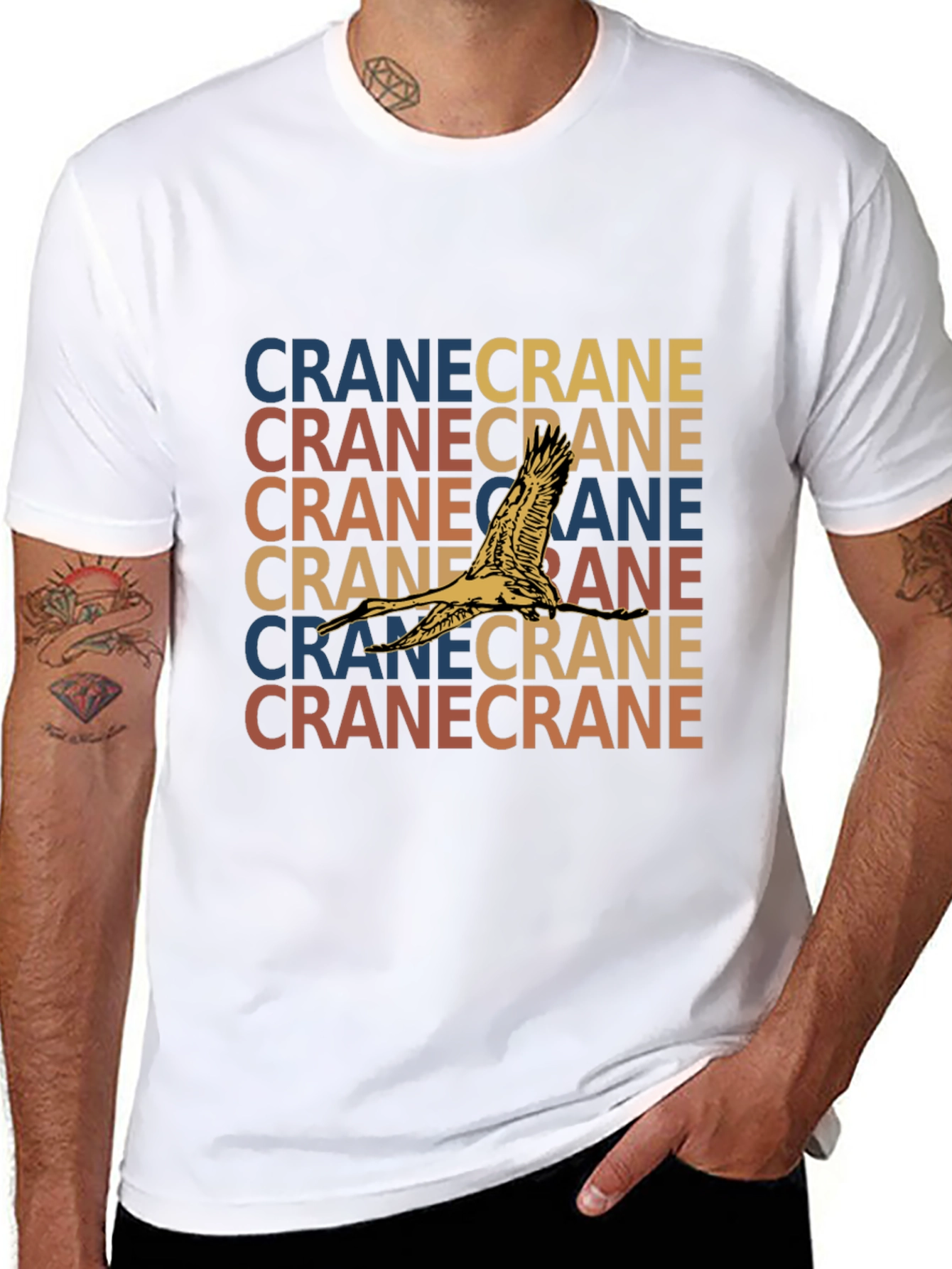 Crane Bird Graphic Print Black T-Shirt
