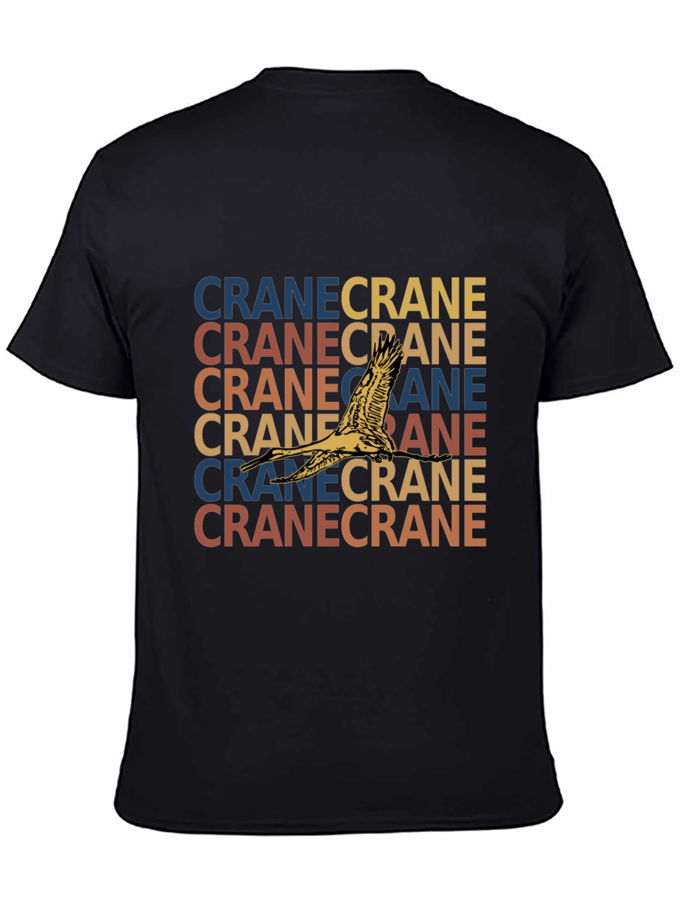 Crane Bird Graphic Print Black T-Shirt