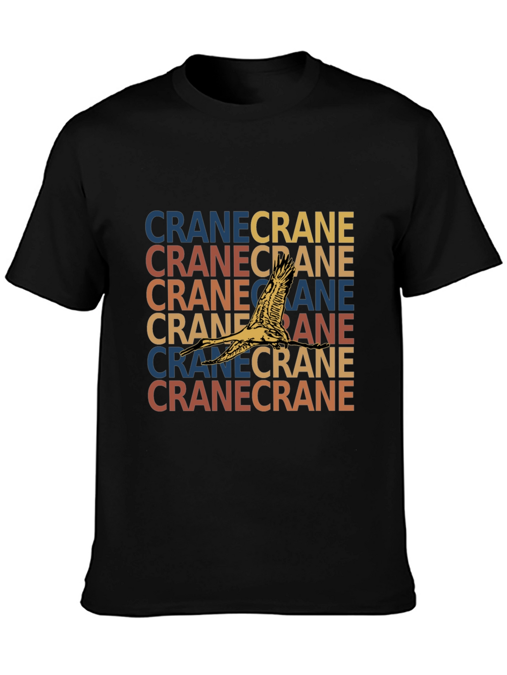 Crane Bird Graphic Print Black T-Shirt