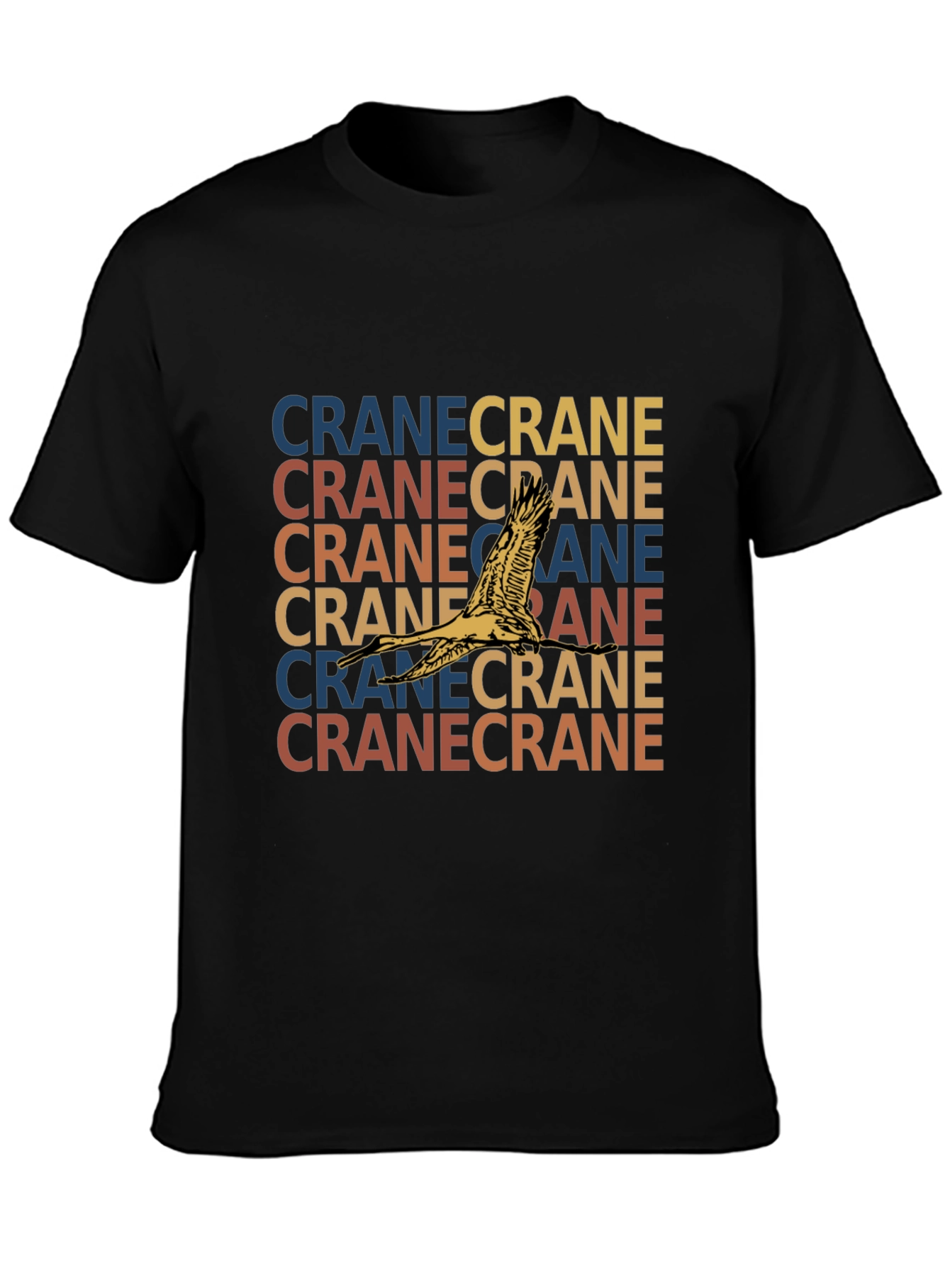 Crane Bird Graphic Print Black T-Shirt