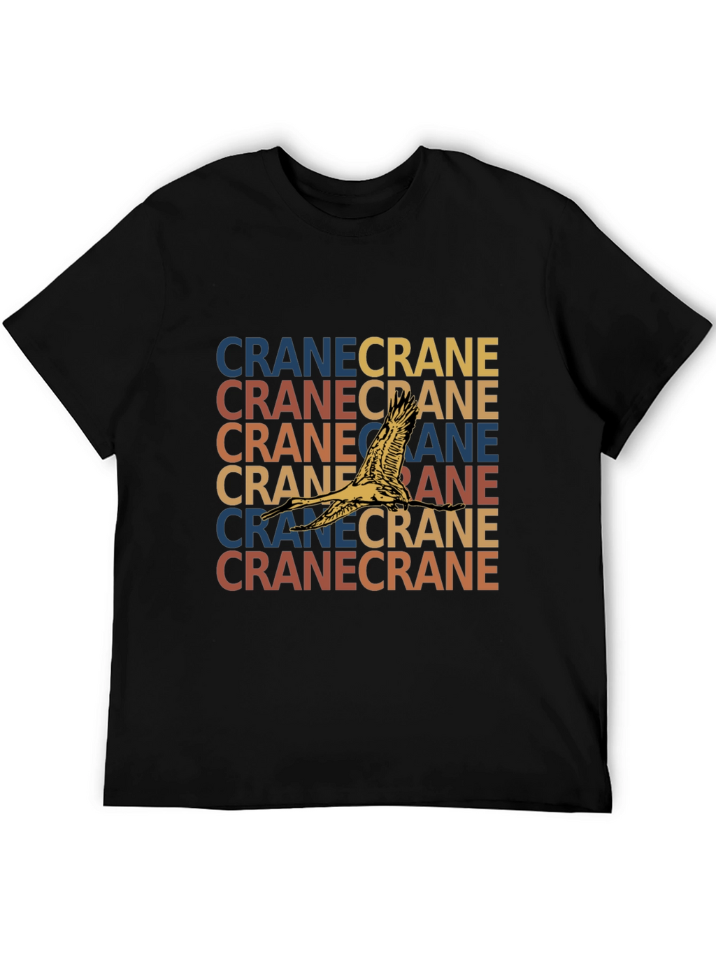 Crane Bird Graphic Print Black T-Shirt