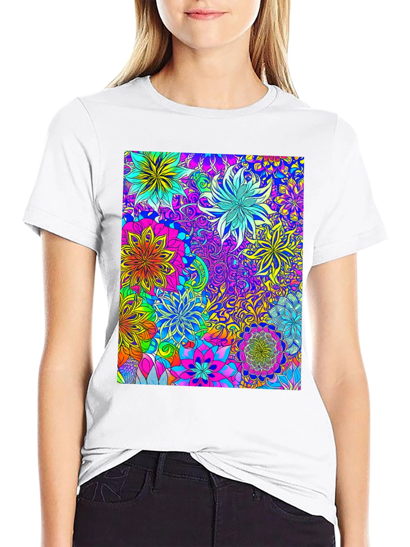 Vibrant Floral Print Crew Neck T-Shirt