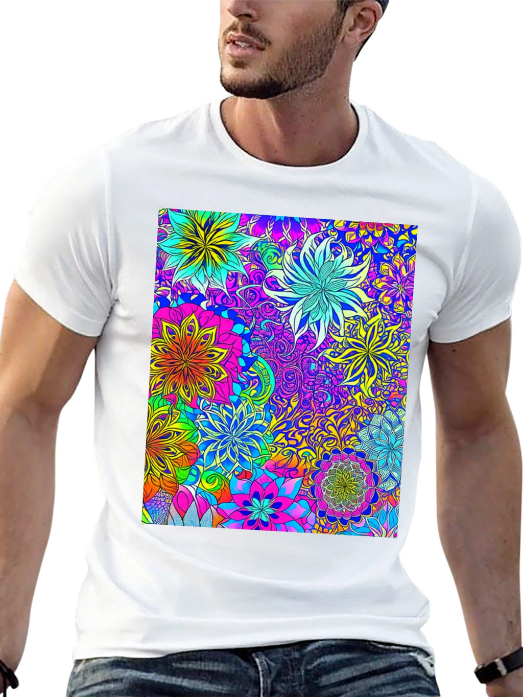 Vibrant Floral Print Crew Neck T-Shirt