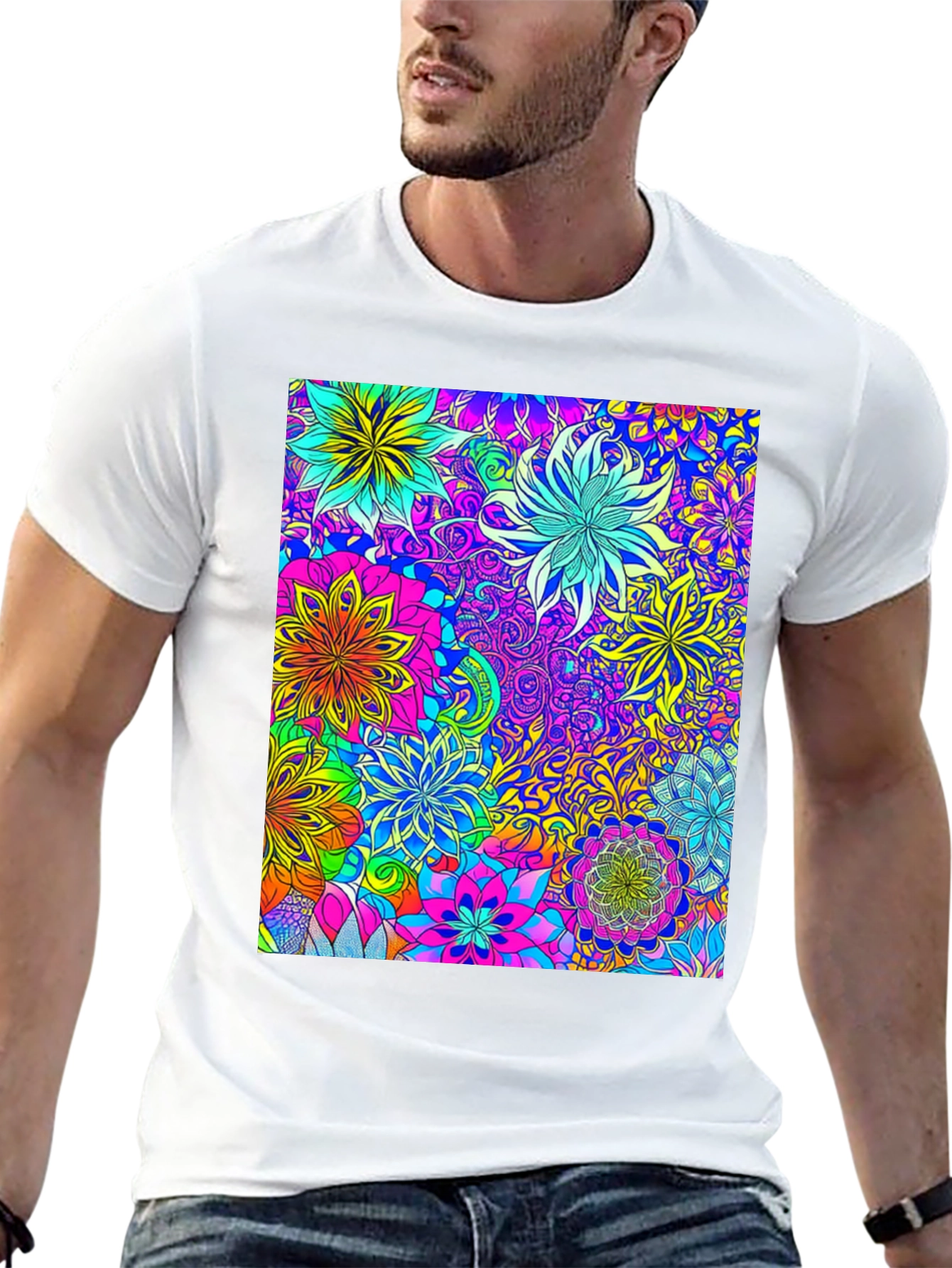 Vibrant Floral Print Crew Neck T-Shirt