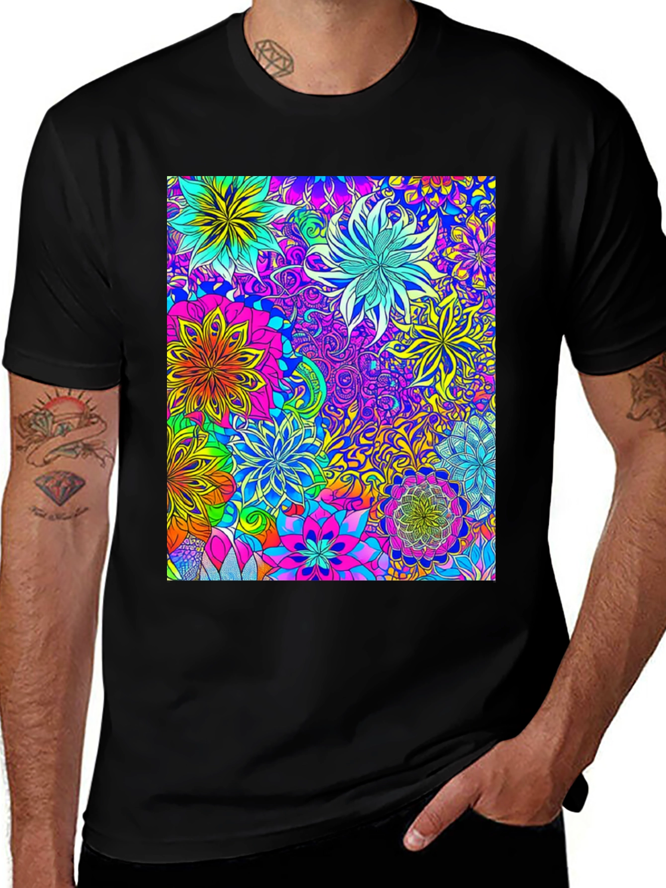 Vibrant Floral Print Crew Neck T-Shirt