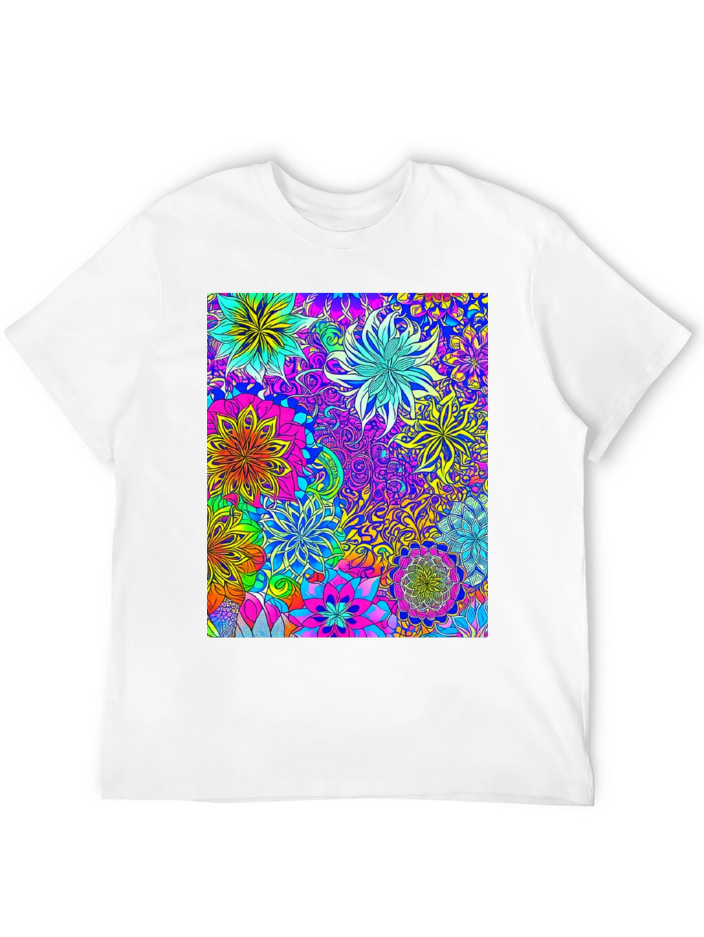 Vibrant Floral Print Crew Neck T-Shirt