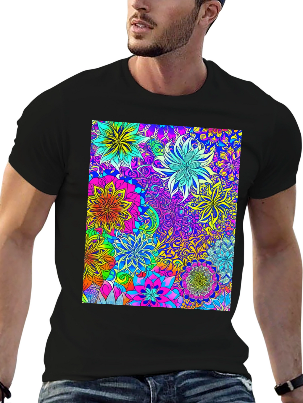 Vibrant Floral Print Crew Neck T-Shirt