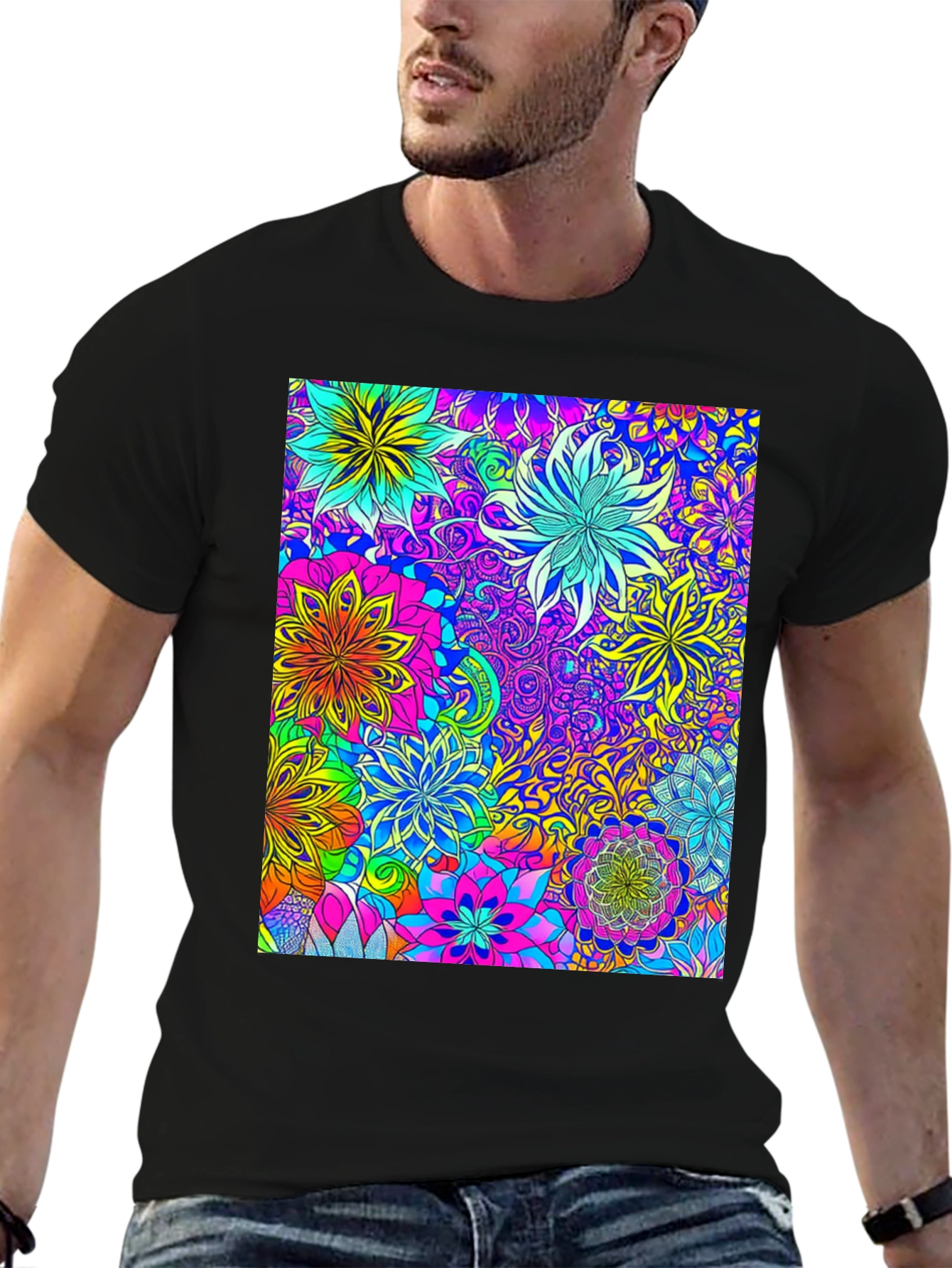 Vibrant Floral Print Crew Neck T-Shirt